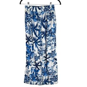 Panama Jack Blue & White Linen Blend Tropical Vacation Travel Lounge Pants XS